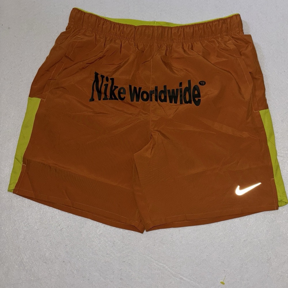 Nike Worldwide Running Shorts Mens M Orange Lime Reflective Swoosh Activewear